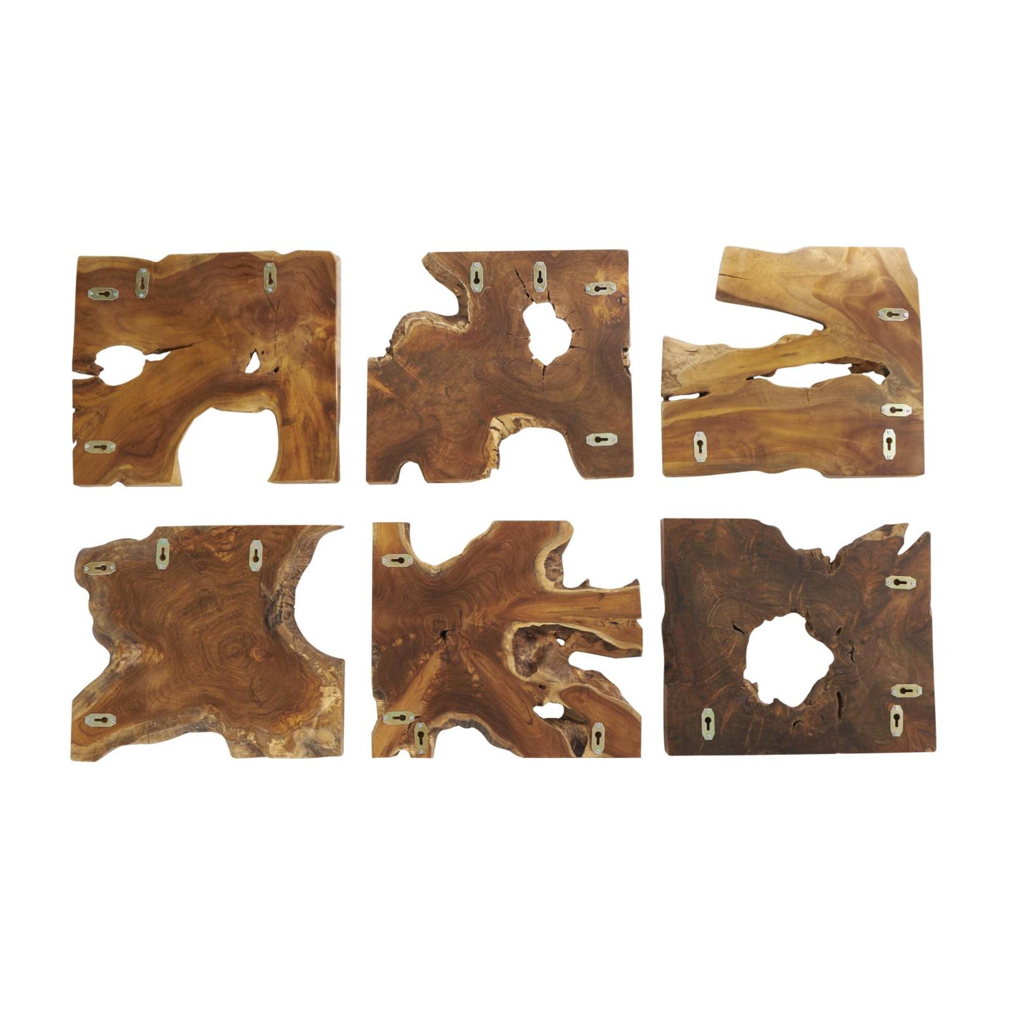 14" x 16" Brown Teak Wood Handmade Abstract Wall Décor Set